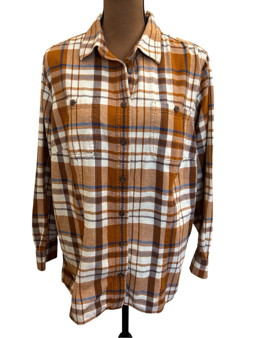 Duluth Rust Blue Plaid Cotton Flannel Long Sleeve Button Down Shirt Size 1X